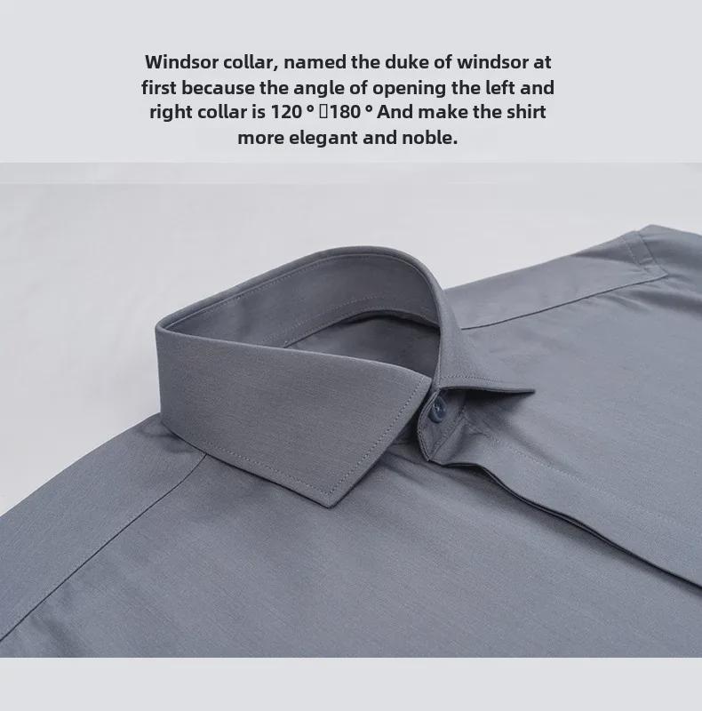 Men's Formal White Long-Sleeve Shirt with Windsor Collar and Bamboo Fiber French Cuff