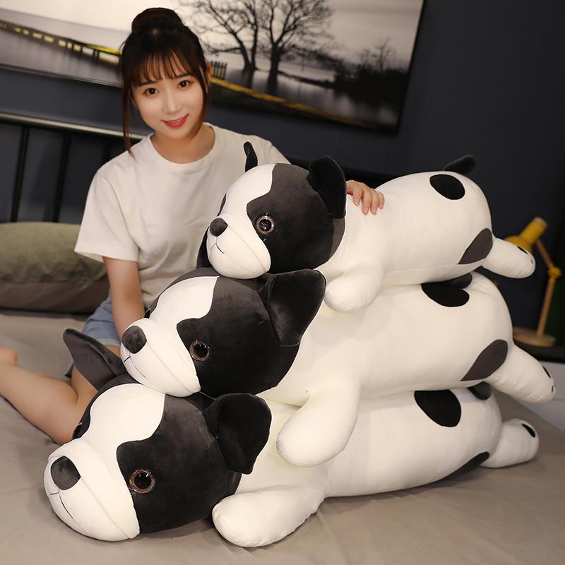 80-120cm Deitado Bulldog Francês Pelúcia Brinquedos Bichos de Pelúcia Bonito Cachorro Cachorrinho Boneca Animal Macio Longo Almofada de Dormir Almofada Crianças Meninas Presente