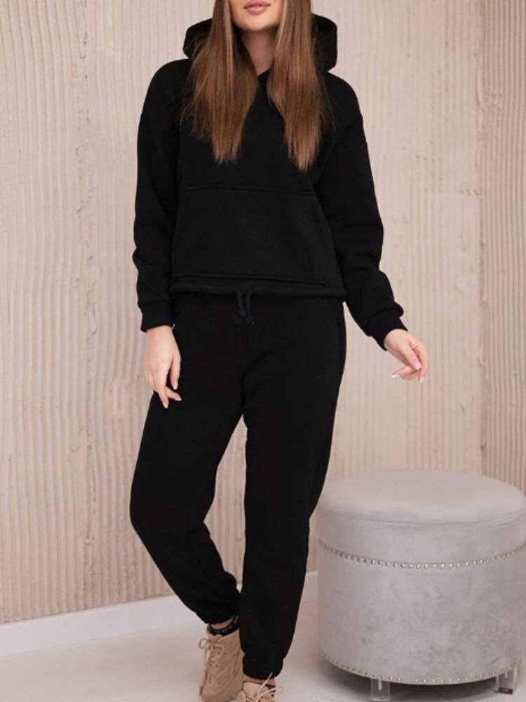 

Женский серый худи и джоггеры с карманами и брюки на кулиске S чёрный