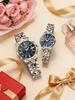 New Elegant Quartz Watch Couple's Watch Blue Disc with Diamond Calendar Functional Steel Chain Quartz Watch Set Daily Match