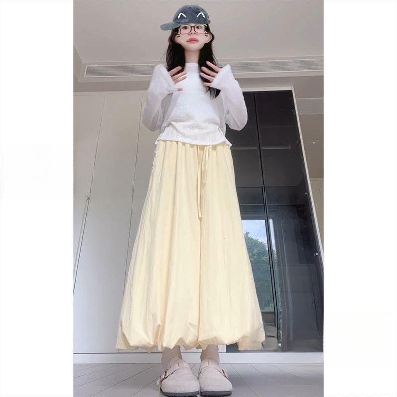 Women's Slimming Wide-Leg Bud Pants - Summer 2026, Yellow, College Style, Loose Straight-Leg, Drapey
