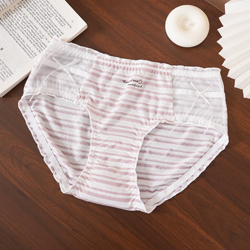 Plus Size Girls Summer Sweet Puff Striped Comfy Crotch Antibacterial Briefs