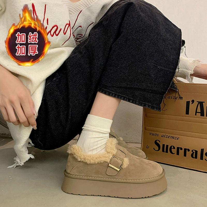 thick-soled snow boots women's winter fluffy shoes women's shoes short boots piled thickened warm cotton shoes