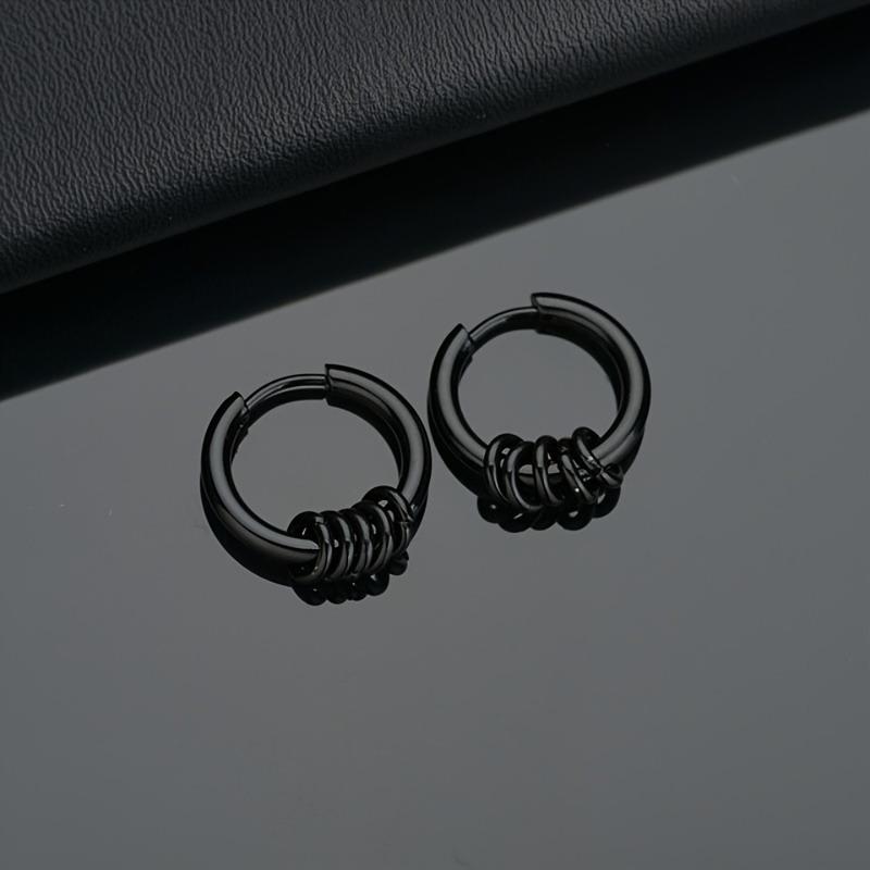 2 Stück Edelstahl-Creolen für Herren Kleiner Kreis Metallkugel Anti-allergischer Ohrstecker Rock Hip Hop Modeschmuck Geschenk