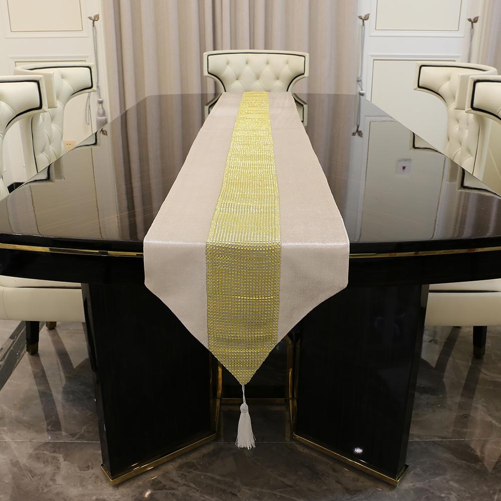 Table Runner Luxury High Quality Gold Rhinestones Faux Flannel Diamond Home Table Runners Pillow Case Table Mat For Wedding