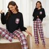 Pyjama 2 pièces pour femme, pantalon à carreaux, chemise à manches longues, vêtements de maison décontractés, printemps-automne