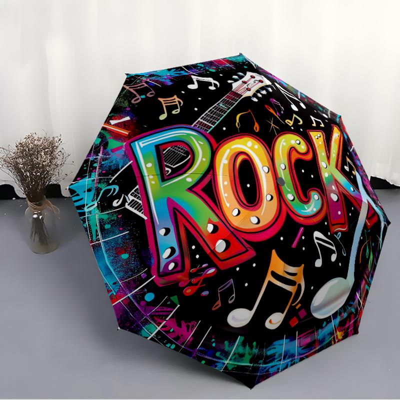 1 PC Automatic Folding Umbrella - Rock Music Pattern, Portable & Foldable Design with 8 Ribs, Christmas Birthday Gifts