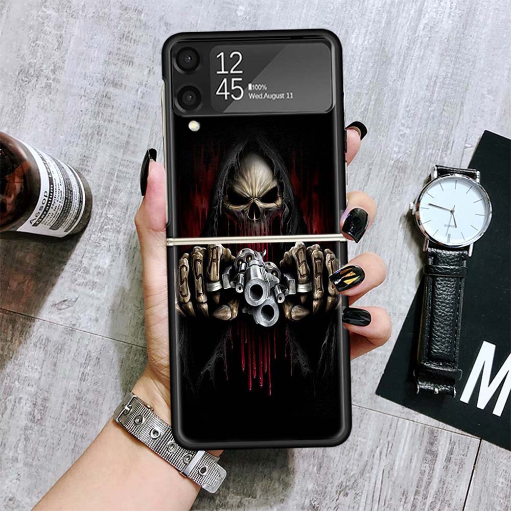 Reaper Skull Skeleton Gun Cases For Samsung Galaxy Z Flip 4 5 6 7 3 Z Flip7 Flip6 Flip4 Flip5 Flip3 5G Hard Shockproof Fundas Co