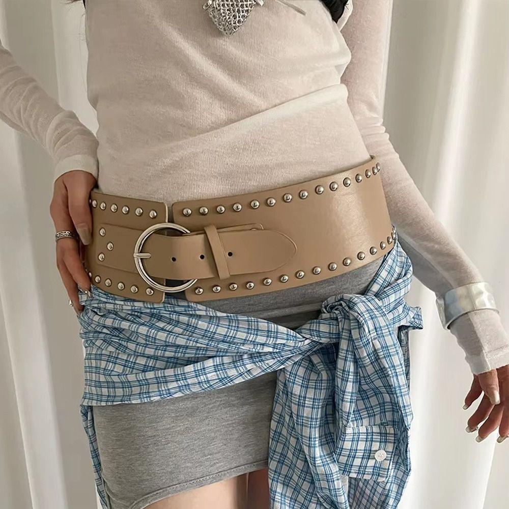 Gothic Rivet Waist Belt Punk Style Dress Jeans Belt Fashion Wide Women's Belt  Streetwear