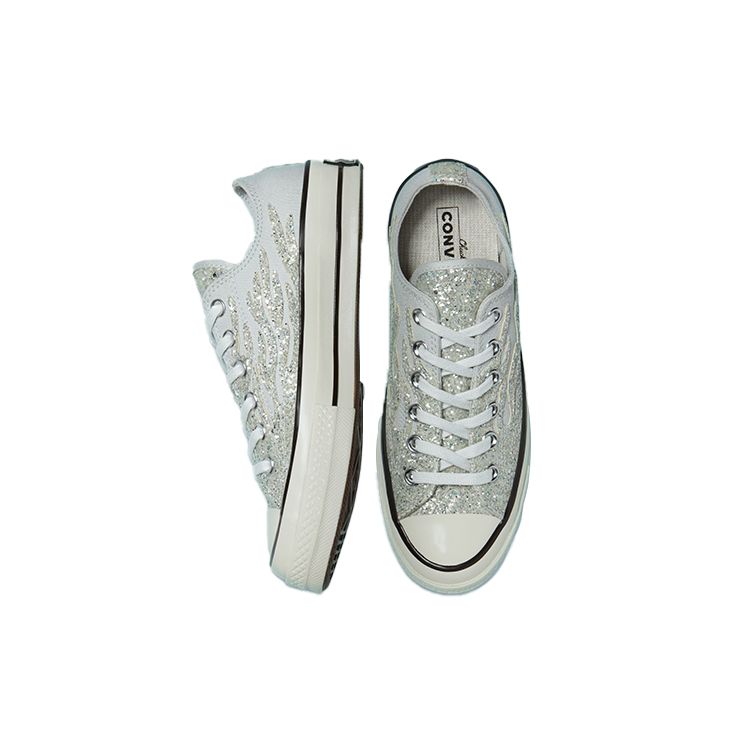 Converse 1970s Chuck Taylor All Star Glitter Shine Canvas Slip Resistant Durable Low Top Skate Shoes Women sneaker Blue 569538C