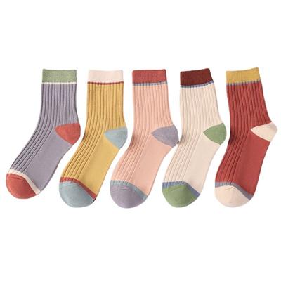 5 Pairs Candy-colored Autumn/winter New Versatile and Stylish Women's Mid-calf Socks Candy-colored Vertical Striped Mid-calf Socks