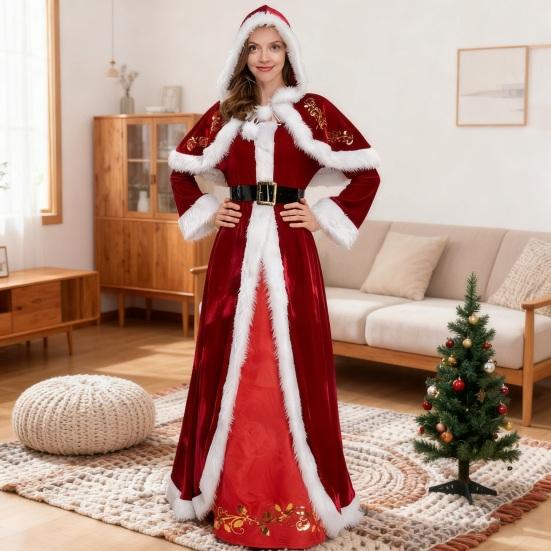 Frau. Claus Kostüm für Damen Erwachsene Weihnachten Santa Kleid mit weißem Kunstfellbesatz Samt Weihnachten Cosplay Outfit