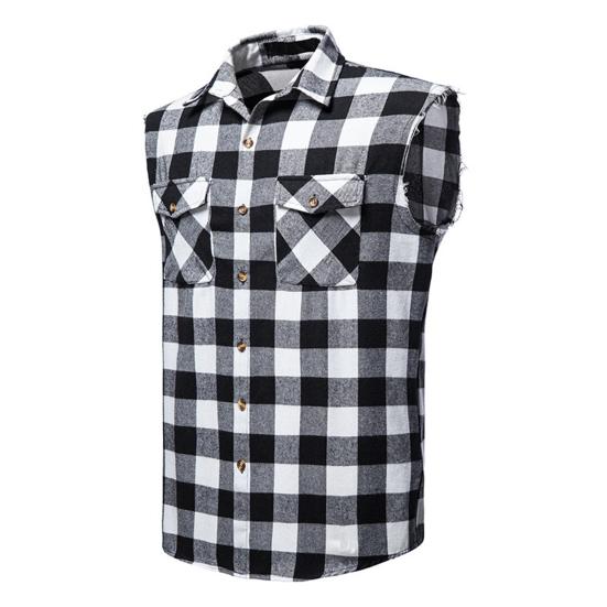 Shirt Vest Fashion Sleeveless 3D Cutting Casual Vest Men Plaid Print Waistcoat Top Men Vest Male Clothing