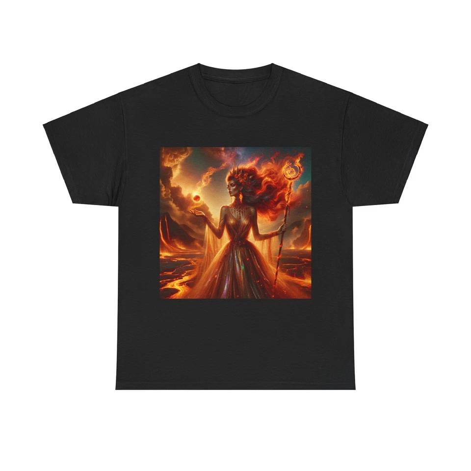 Unisex Adult T Shirt Fiery Sorceress Digital Art Flames XL