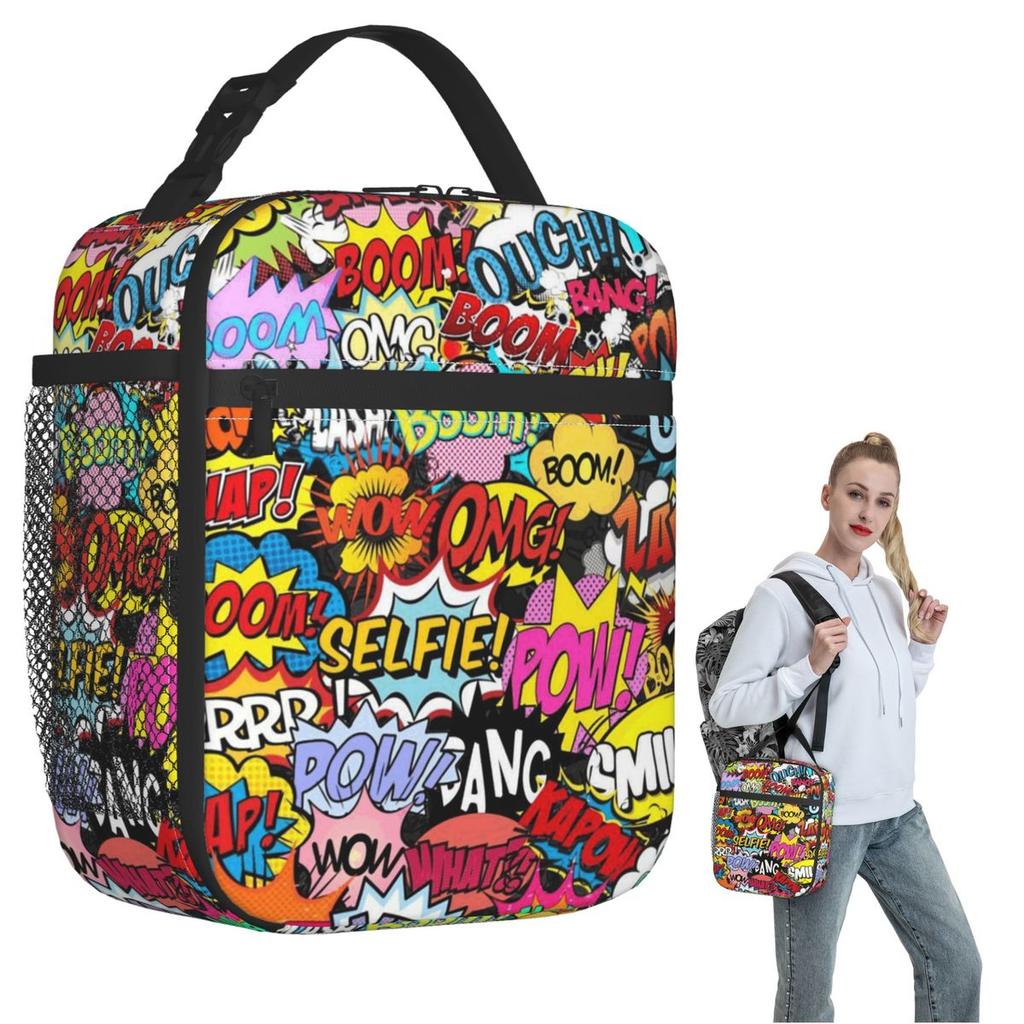 Fun Street Graffiti Comic Pop Art Insulated Lunch Bag for Women Children Portable Food Boxes Thermal Lunch Box Tote