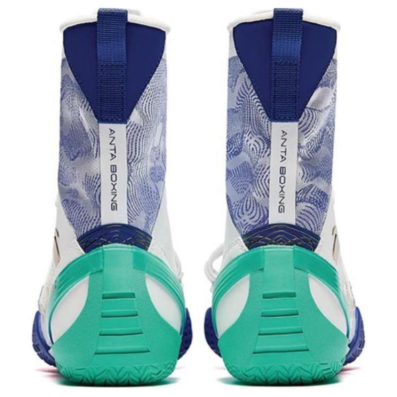 Anta Thunderbolt Slip Resistant Abrasion Resistant High Top Training Shoes Unisex White Blue Sneakers 412440102-6