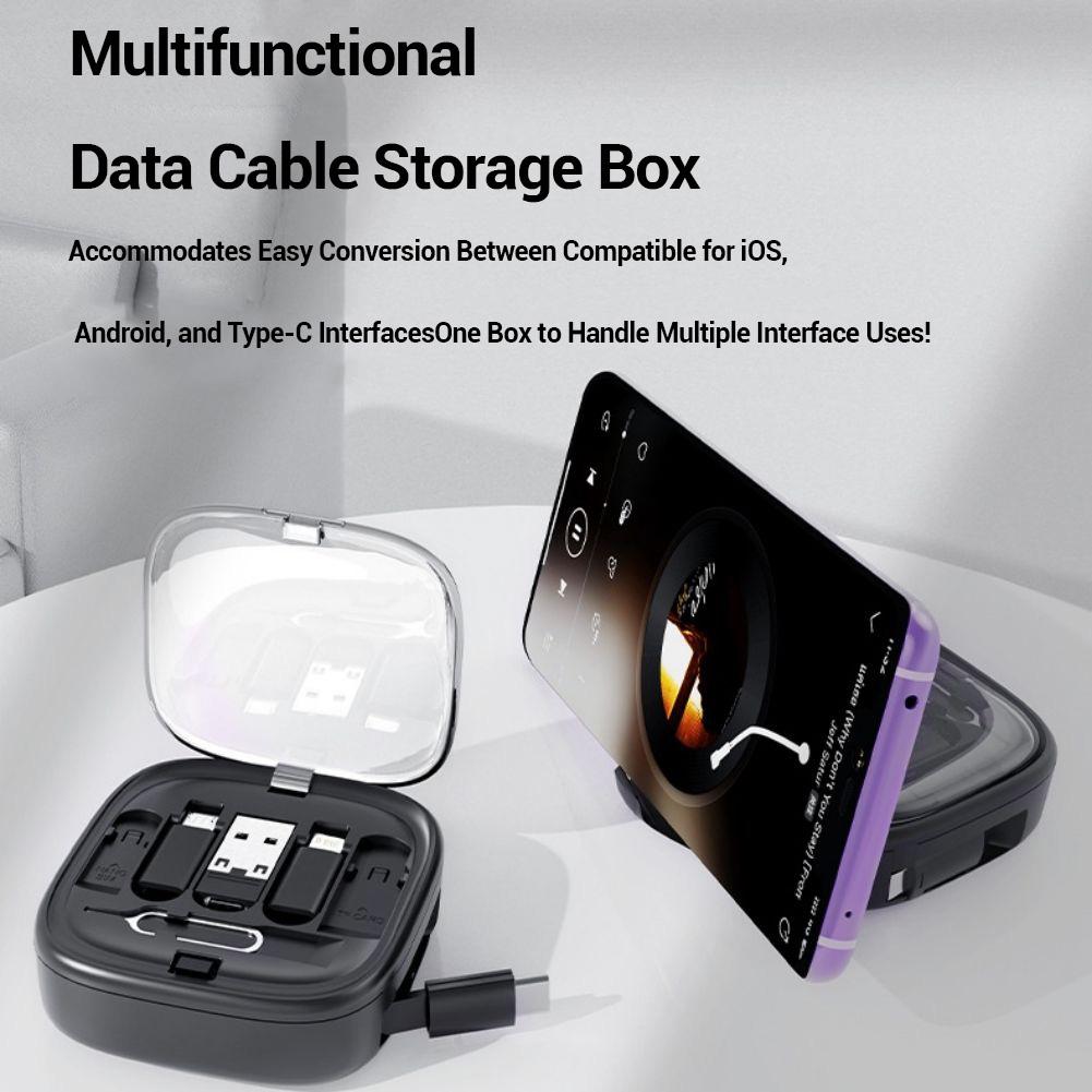 60W Cable Card Box Universal Retractable Charging Cable Adapters Portable Storage Box With SIM Tools Card Storage Slot