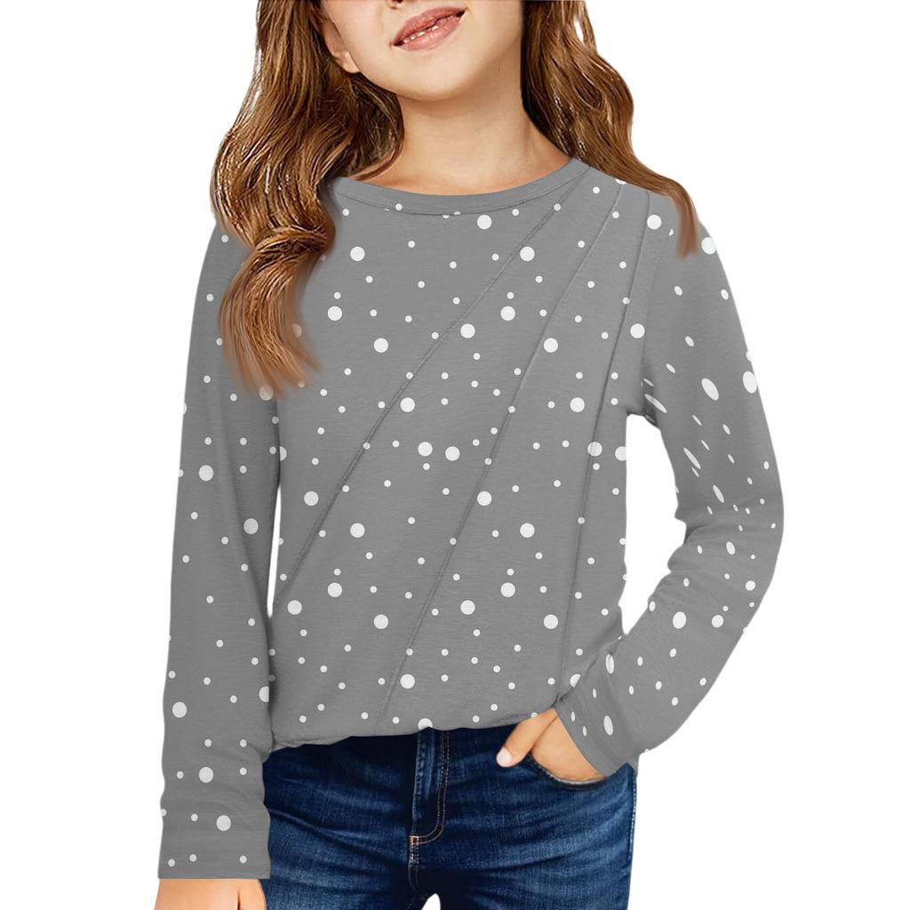 Girls' Long Sleeve Tee - Pleated Round Neck Casual Top