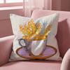 Painting Cup of Flowers Cushion Cover Multi-Scene Pillow Cover for Home & Car - Reversible, Soft & Durable for Daily Use