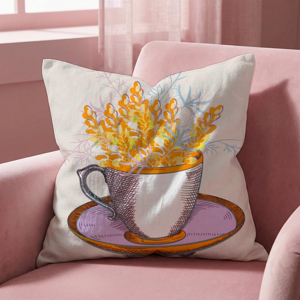 Painting Cup of Flowers Cushion Cover Multi-Scene Pillow Cover for Home & Car - Reversible, Soft & Durable for Daily Use