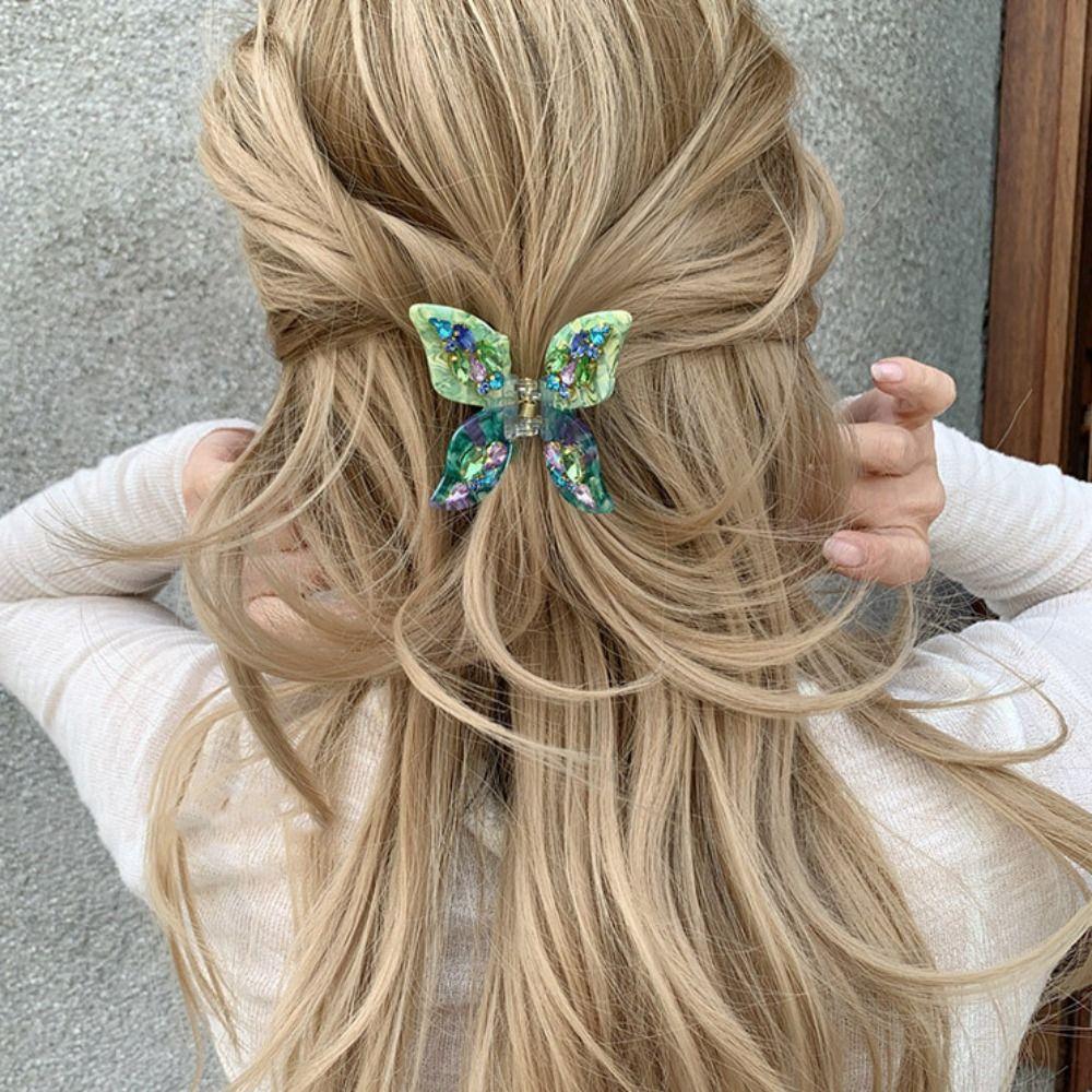 Crystal Acetic Rhinestone Hair Clip Hairpin Acetic Acid Shark Clip Butterfly Hair Claw  Female