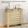 Kryt radiátoru, mřížka radiátoru s vodorovnými lamelami a 2 dřevěnými zásuvkami, 111 Š x 19 H x 95,5 V cm, dub