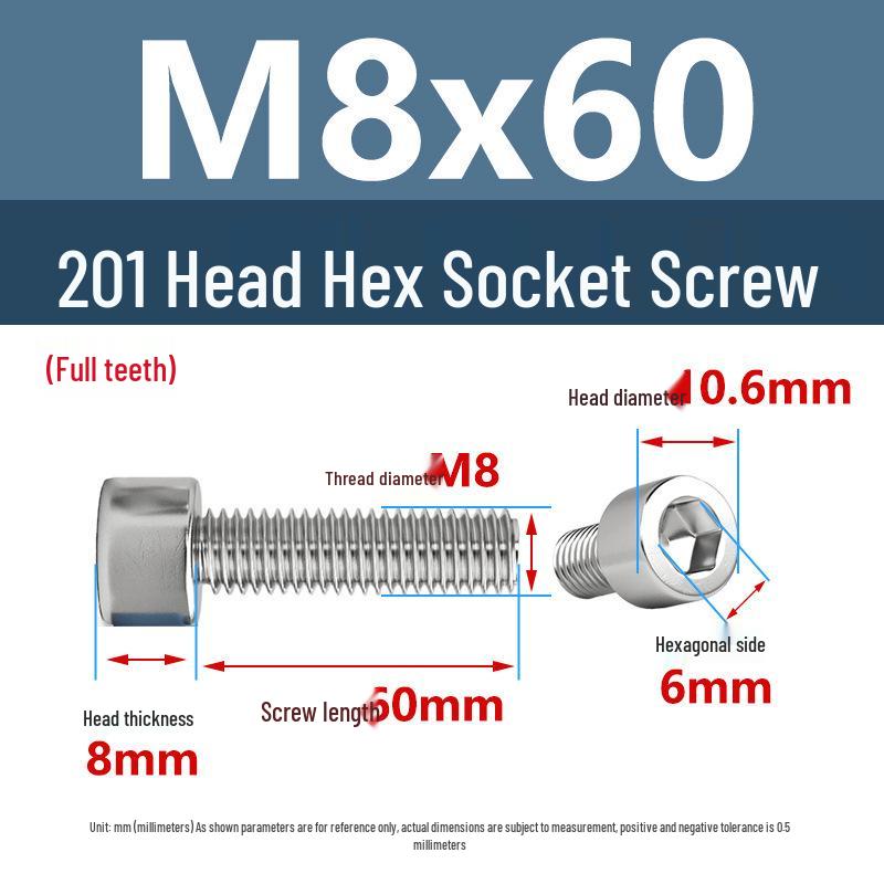 Yigu 201 Stainless Steel Cup Head Hexagon Screws and Bolts - M3, M4, M5, M6