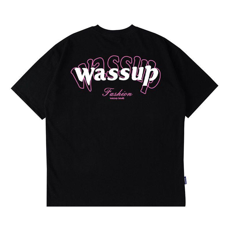 Wassup American Letter T-Shirt Short-Sleeved Men's Summer 2025 New Trendy Tee Couple Round Neck T-Shirt Top