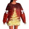 Ladies' Christmas Printed Bow Round Neck Long Sleeved Loose Pullover Sweater Sweatshirt Top