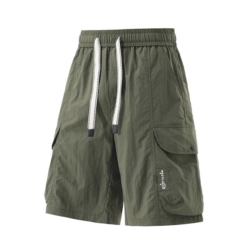 Large Size Summer Loose Straight Leg Five Inch Mid Length Pants For Men, Trendy Wide Leg Denim Mid Length Pants For Men, Ice Silk Sports Pants