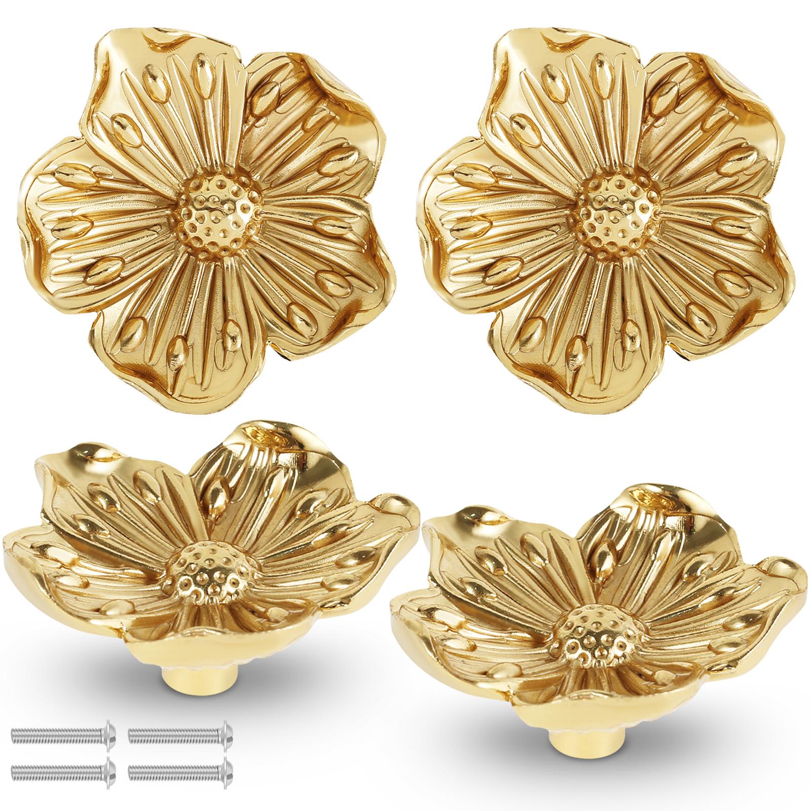 

4Pcs Brass Drawer Knobs Hardware Cabinet Knobs Decorative Flower Drawer Pulls Cabinet Drawer Knobs Furniture Pull Knobs