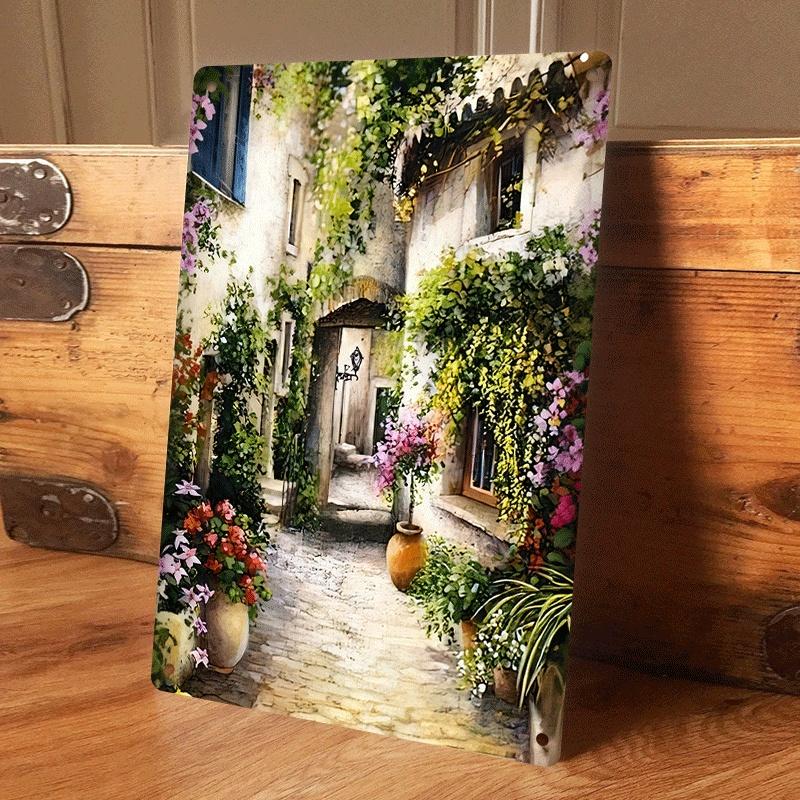 

1 piece: European retro town street scene tin wall hanging plaque, nostalgic country style home wall decoration, living room, en (as the picture,20x30cm)