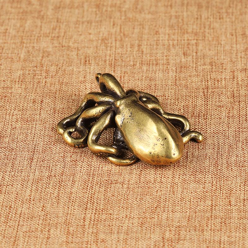 Real Bronze Mini Octopus and Squid Pendant, Brass Animal Ornaments with Electroplating, Art & Collectible Decor for Home and