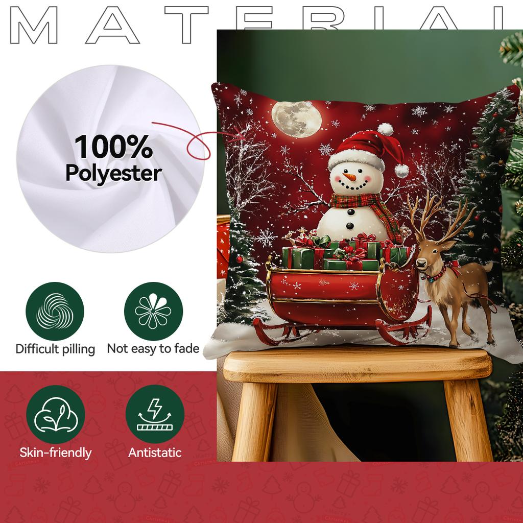 Christmas Snowman Pillowcase Square Bedroom Sofa Cushion Cover 100% Polyester Living Room Soft Cushion Pillowcase Home Decor