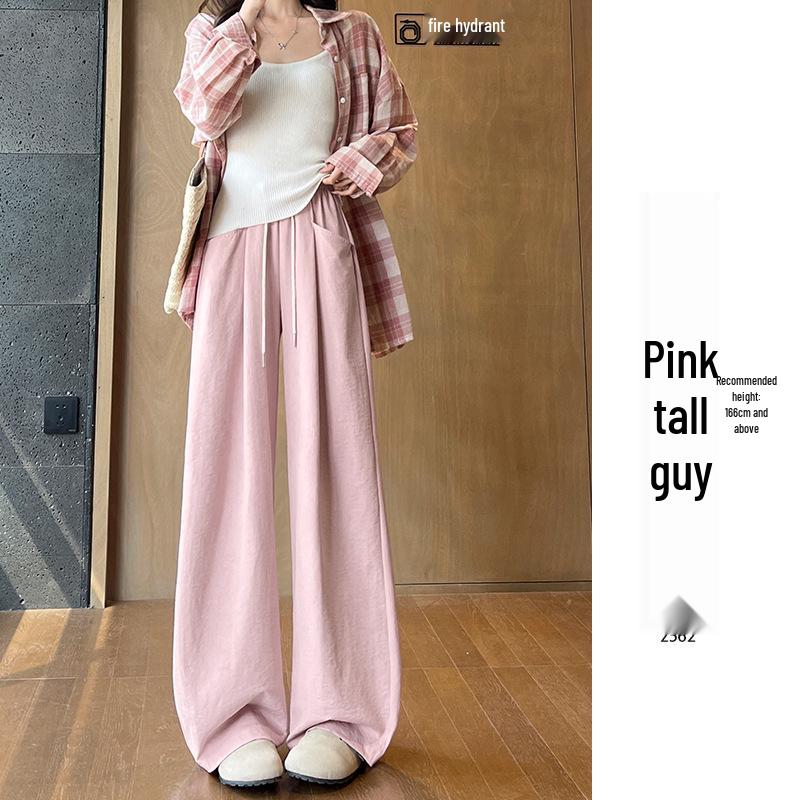 2025 Women's Blue Glutinous Rice Lazy Loose Wide-Leg Pants: Petite, Slimming, Summer Drape Design