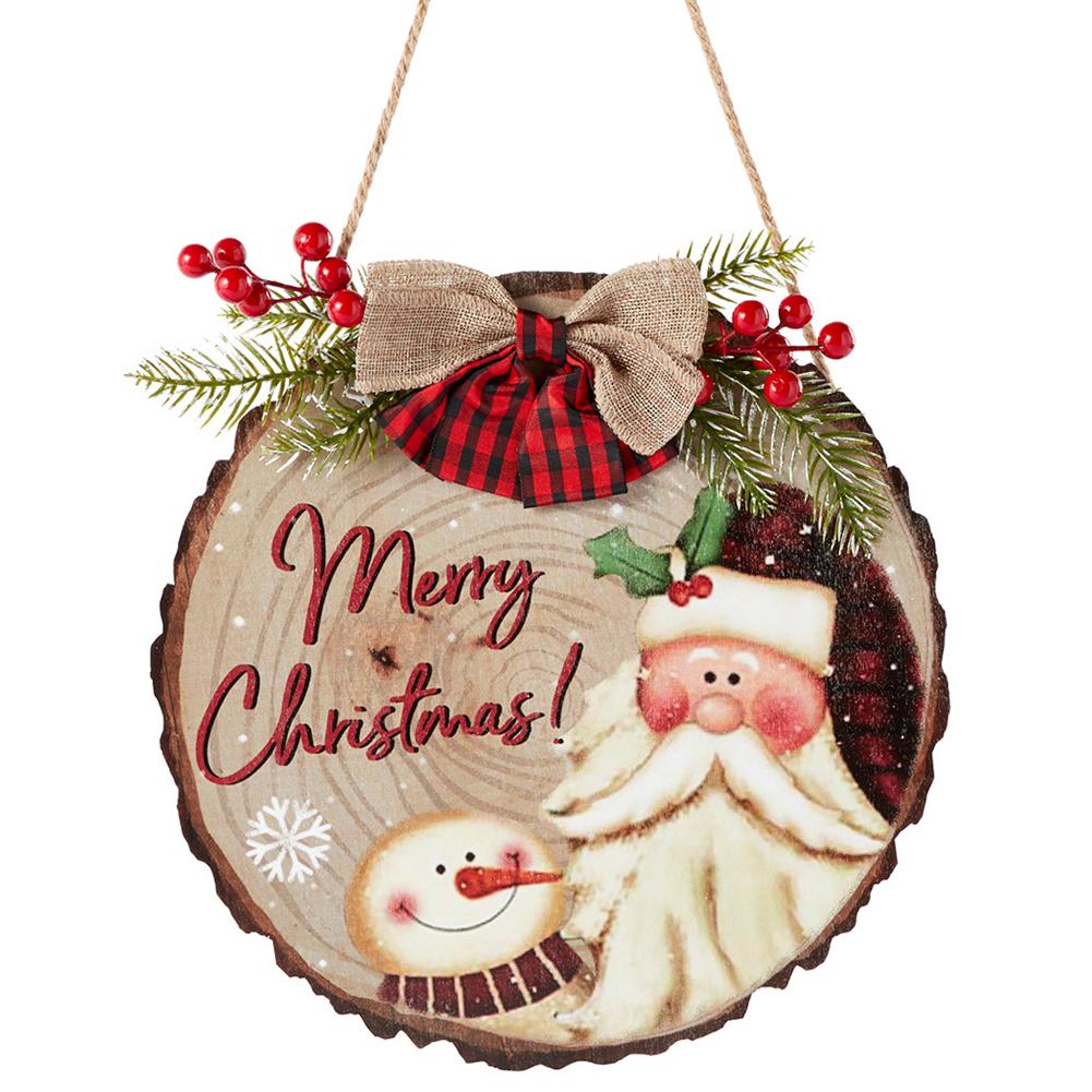 Christmas Round Wooden Hanging Sign Pendant Bow Welcome Door Sign For Home Farmhouse Front Door Decor elderly