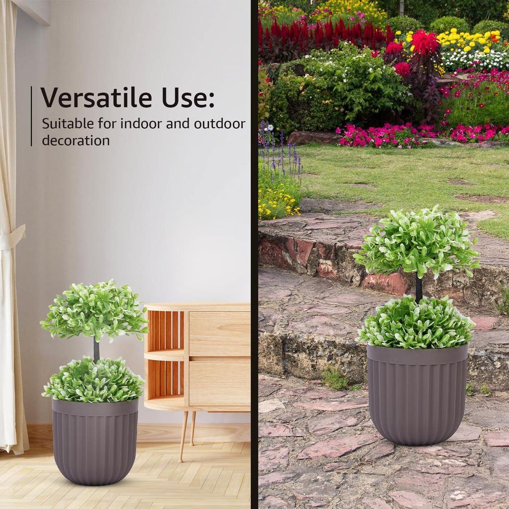 Set of 2 Artificial Topiary, 22x10 Cm, for Home/Office Décor, Greenery In Brown Plastic Pot