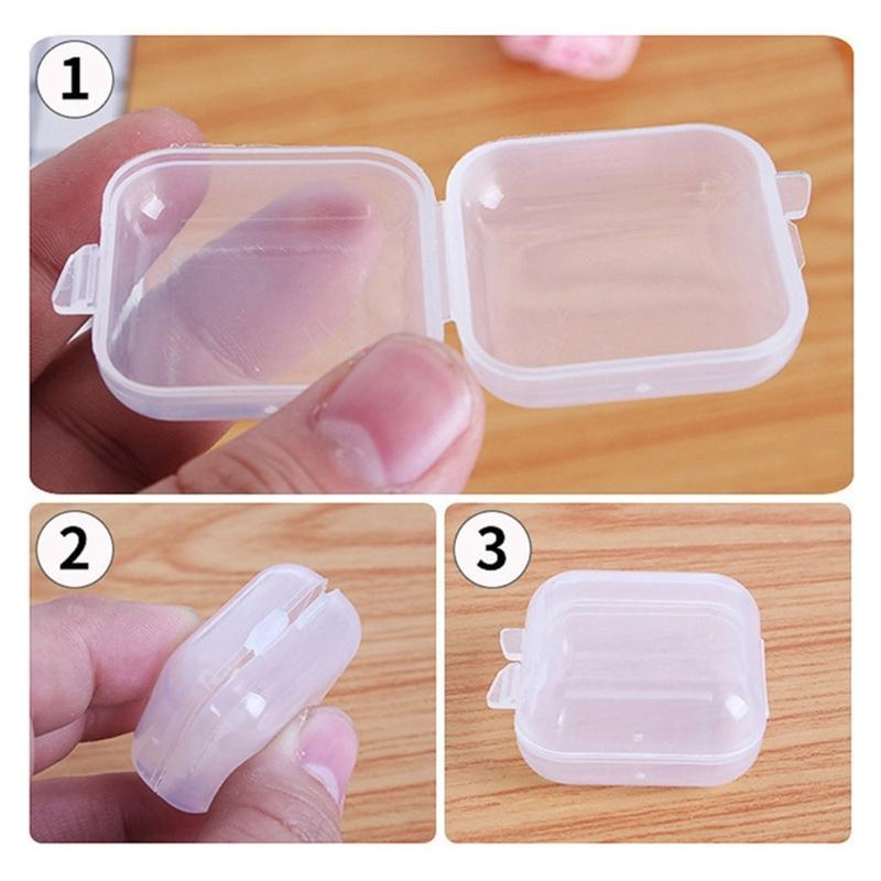 10Pieces Square Mini Clear Plastic Organizer Storage Box Containers with Hinged Lids for Small Items Stud Earring Rings