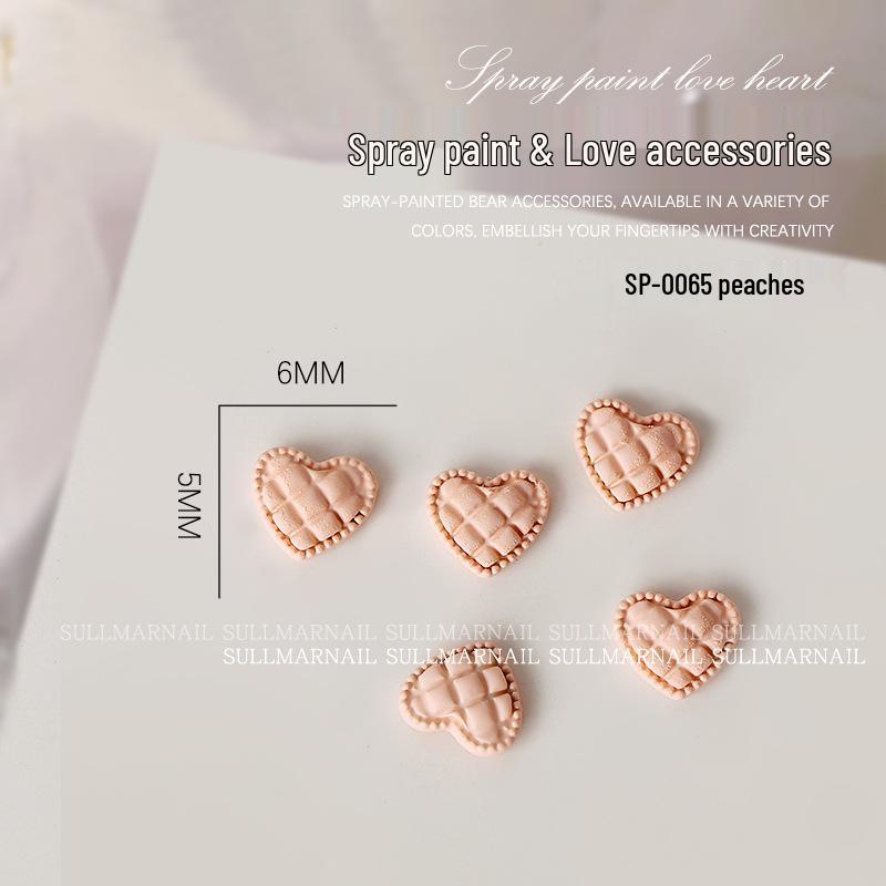 Nail Art Jewelry: Heart-Shaped Metal Cartoon Flat Bottom Spray Paint 3D Peach Heart Decorations (5 Pcs)