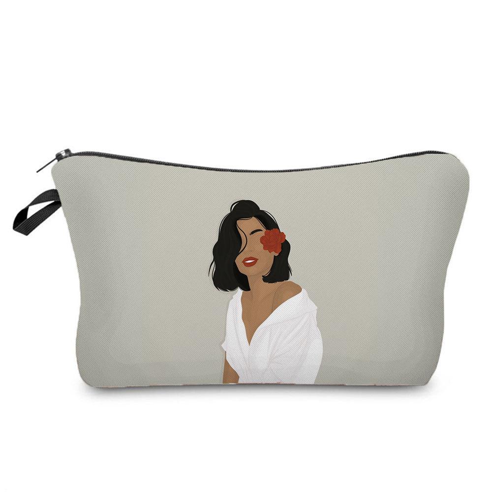 Women Black Girl Print Cosmetic Bag Toiletries Organize Travel Storage Case 6397
