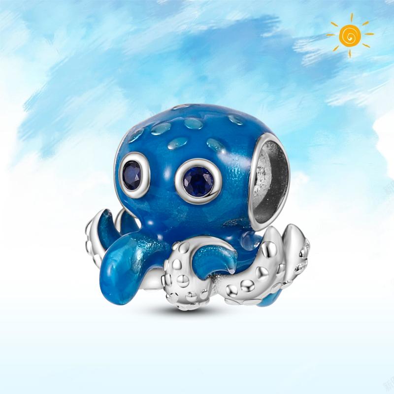 copper Authentic Charm Bead Charms Blue Sea Butterfly Whale CZ Charm Bead Charms Bead Charms Compatible With Authentic Accessories Bracelets Do It You