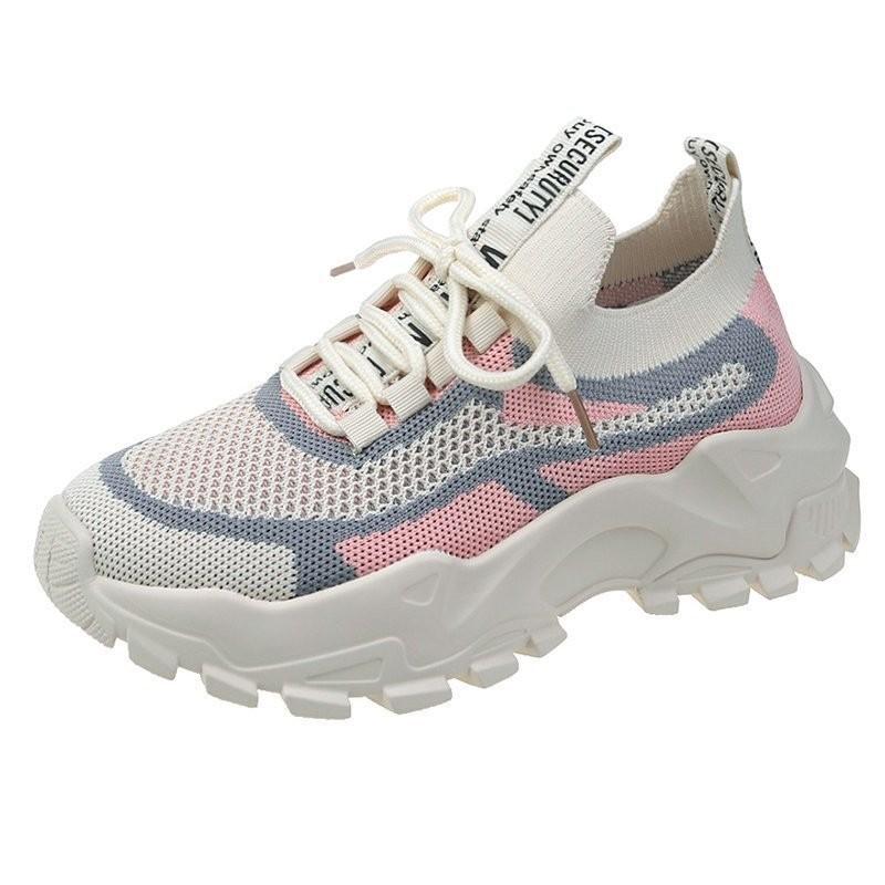 Women's sports shoes spring new fly-woven breathable casual shoes fly-woven heightening dad shoes women's shoes