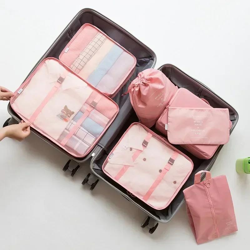 Set da 7 pezzi, borsa da viaggio, organizer per vestiti, bagagli, organizer da viaggio, coperta, scarpe, organizer, borsa, valigia, cubi da imballaggio