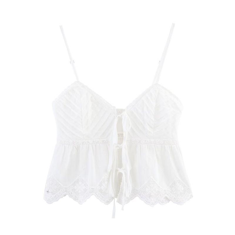 Kaslead New Women clothes Western Style Fashion Simple and Versatile Embroidery Sling Top 0881020