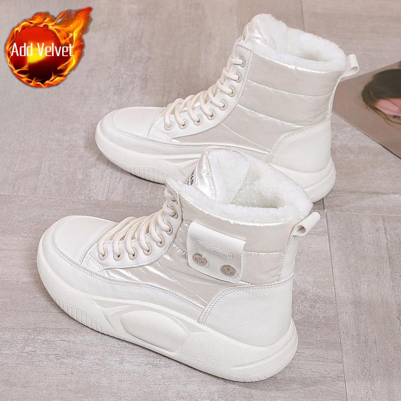

Модная зимняя водонепроницаемая женская обувь с высоким голенищем и круглым носком на массивной подошве со шнуровкой, зимние ботинки для женщин, нескользящая дизайнерская роскошная плюшевая обувь 35