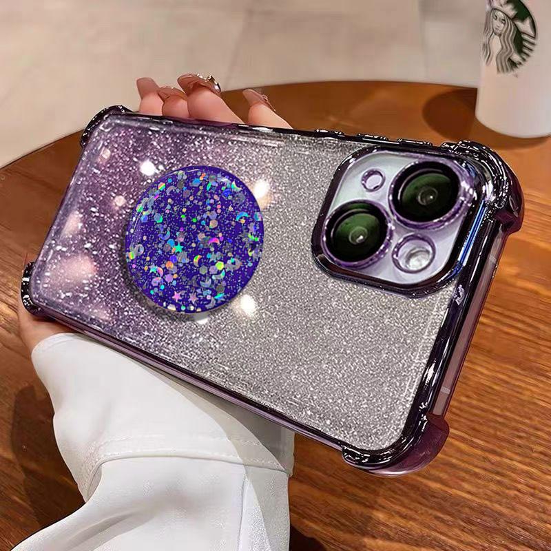 Luxury Shockproof Glitter Holder For Iphone15pro Silicone Ring Case For iPhone 15 14 13 12 11 17 Pro Max With Holder Stand Cover