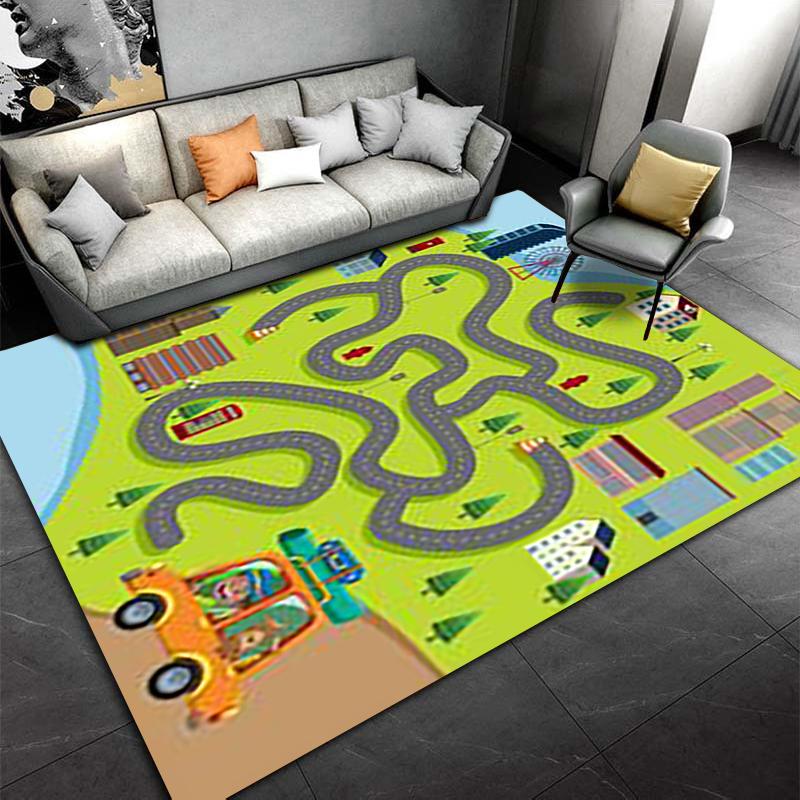 Children's Play Carpet with City Roads, Buildings, and Vehicles Pattern Suitable for Use As an Anti-slip for Living Room Bedroom Sofas