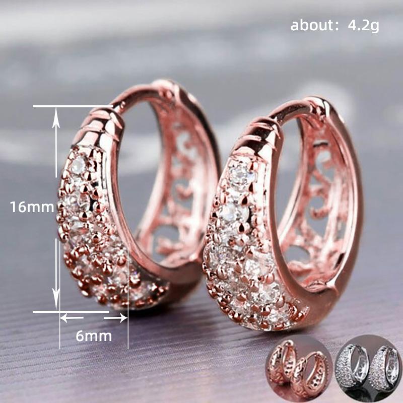 Niche Design High-End Earrings Ear Buckles, Unique Design Half-Circle Zircon Earrings, Hollow Design Earrings