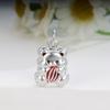 Handmade 999 Sterling Silver Painted Bear Pendant with Braided Rope Bracelet
