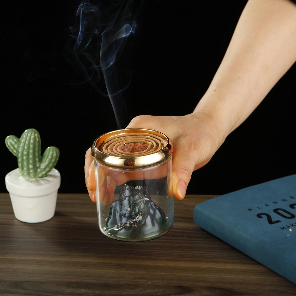 1Pcs Glass Incense Burner Upside Metal Incense Holder Mountain Incense Plate Ash Catcher Buddhism Supplies Home Decor